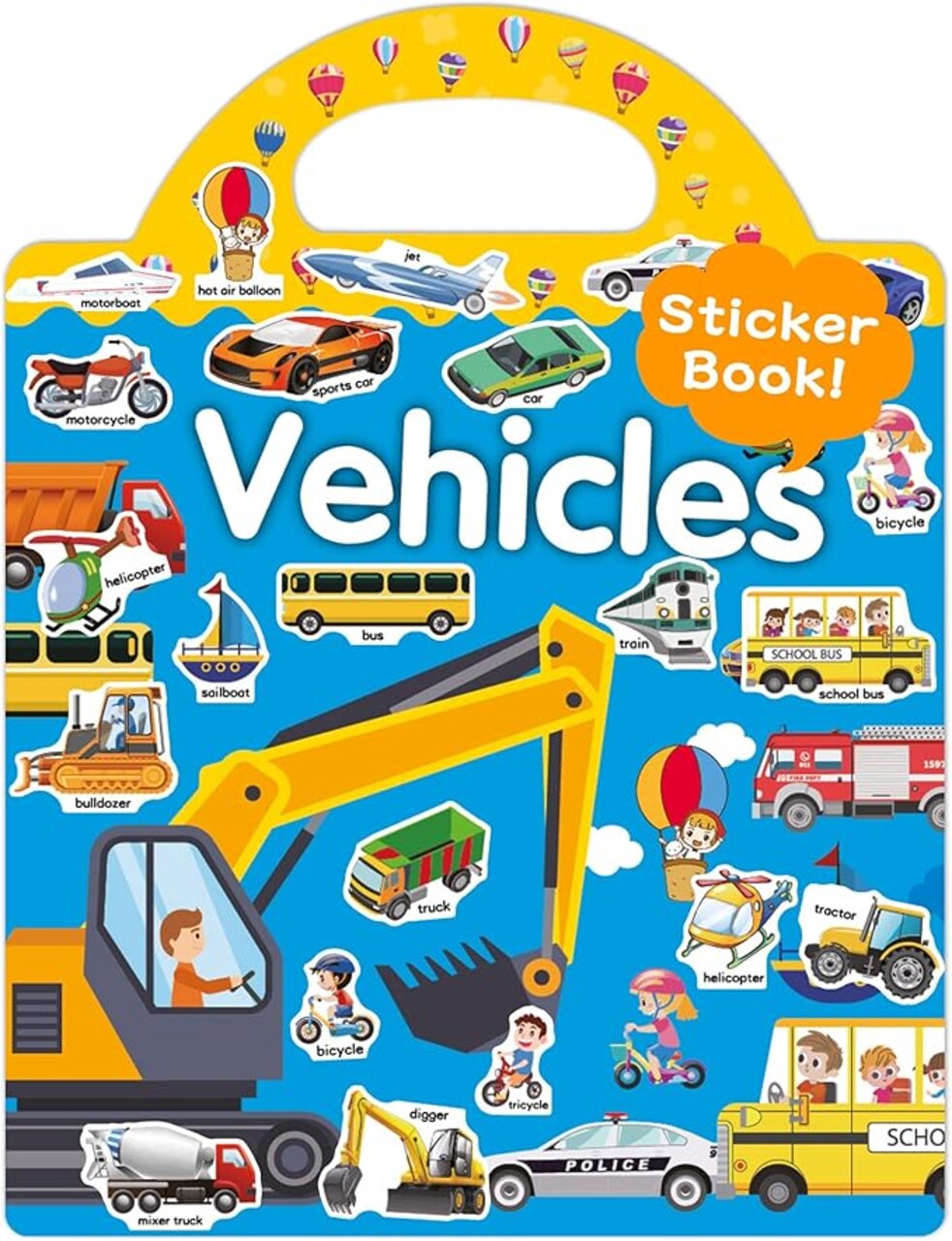 Reusable Sticker Book for Toddlers, Travel Stickers for Kids, Toddler Crafts Activities Toys, Birthday Gifts for Boys & Girls - Vehicle
